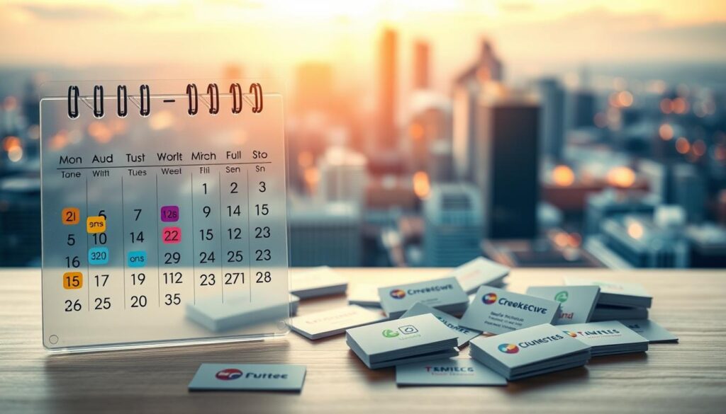 A visually striking networking calendar overlay, emphasizing major telecom conferences for the year. In the foreground, a translucent calendar pages displaying dates marked with colorful icons symbolizing events. In the middle, scattered business cards with logos of telecom companies, hinting at networking opportunities. The background features an abstract representation of a city skyline, symbolizing regional connectivity, bathed in soft, warm lighting that creates an inviting atmosphere. A slight blur gives a sense of depth, as if viewed through a professional lens. The mood is inspiring and forward-looking, encouraging professionalism and collaboration. A visually striking networking calendar overlay, emphasizing major telecom conferences for the year. In the foreground, a translucent calendar pages displaying dates marked with colorful icons symbolizing events. In the middle, scattered business cards with logos of telecom companies, hinting at networking opportunities. The background features an abstract representation of a city skyline, symbolizing regional connectivity, bathed in soft, warm lighting that creates an inviting atmosphere. A slight blur gives a sense of depth, as if viewed through a professional lens. The mood is inspiring and forward-looking, encouraging professionalism and collaboration.