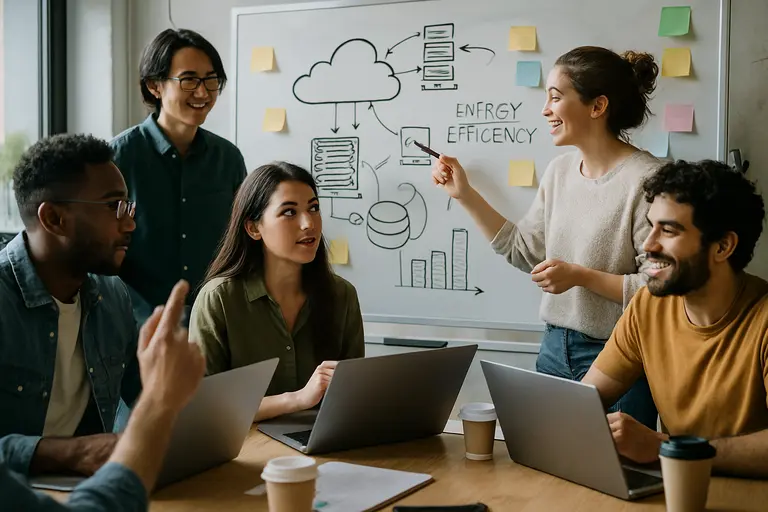 Network operations team monitoring power, cooling, and workload status