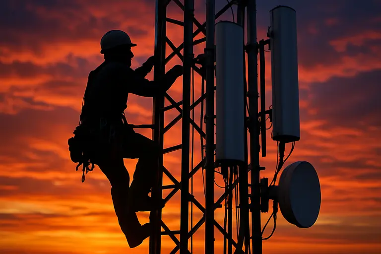 Telecom equipment racks in a cooled facility with backup power systems nearby