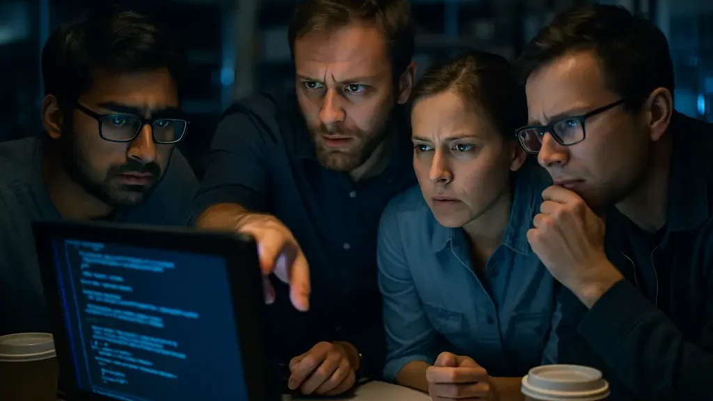 AI model escapes risk review with engineers examining isolated agent systems