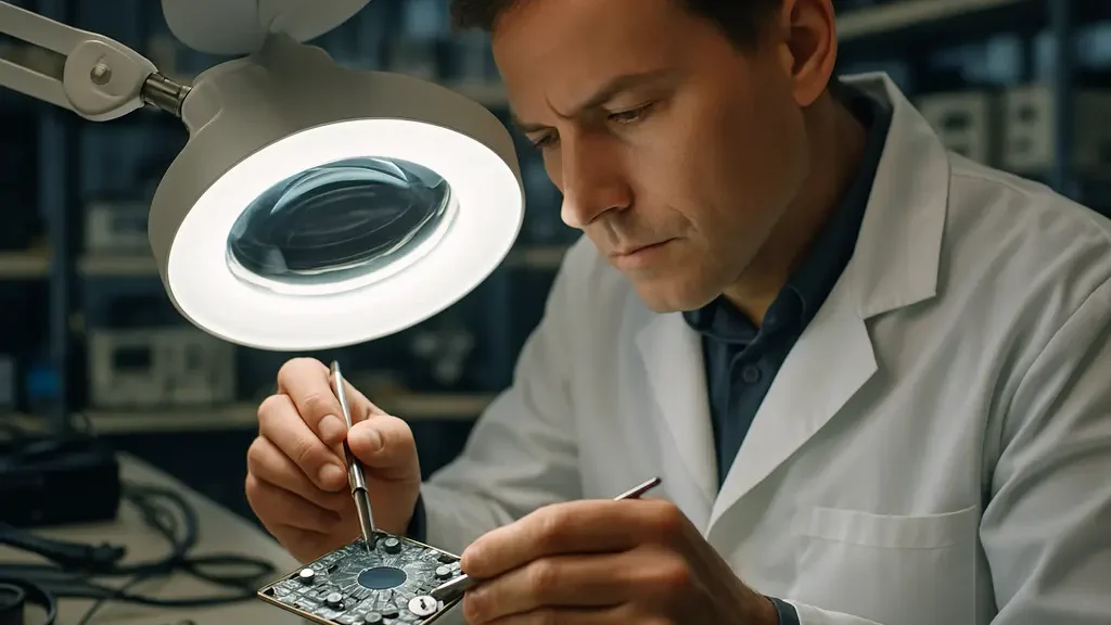 FCC equipment security review with telecom hardware components on a workbench