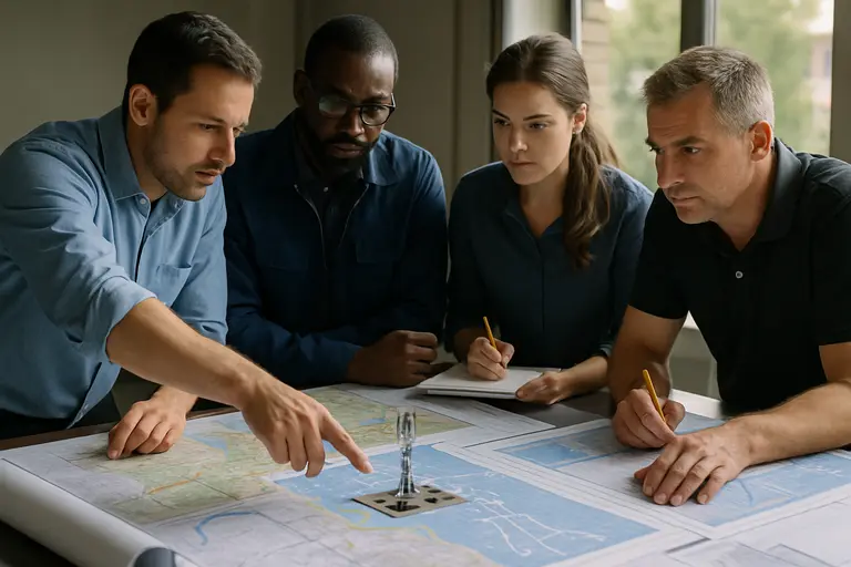 Network engineers discussing server racks and power capacity diagrams