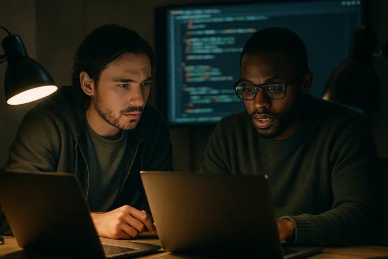 Technician reviews firmware maintenance plans beside network equipment