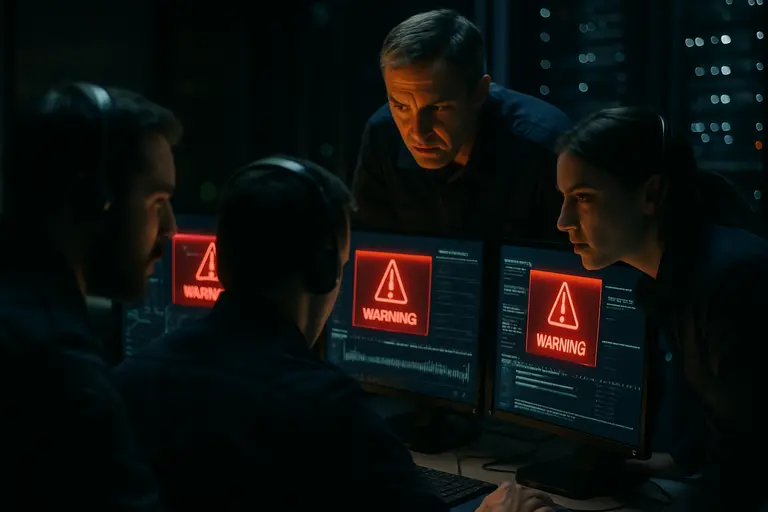 Telecom operations team reviewing automation controls in a network center
